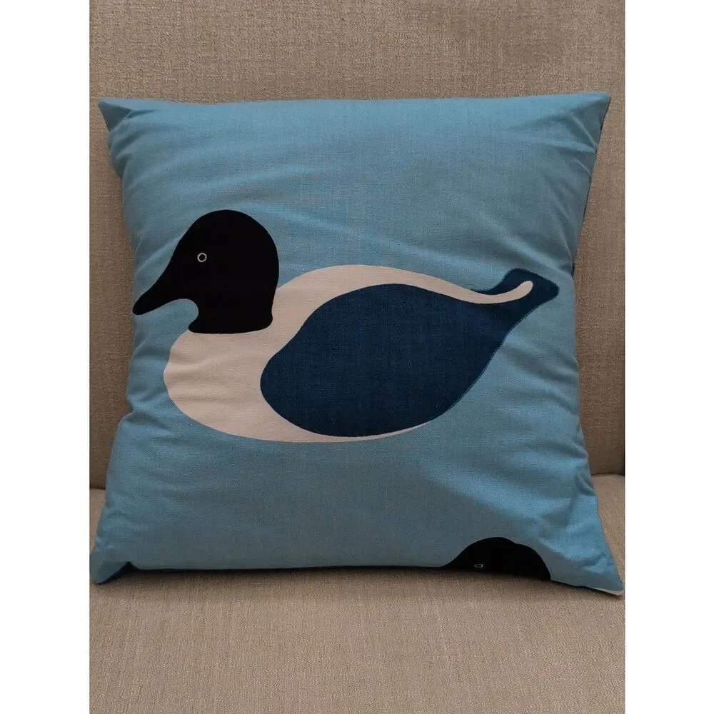 Handmade Blue Duck Graphic Throw Pillow
